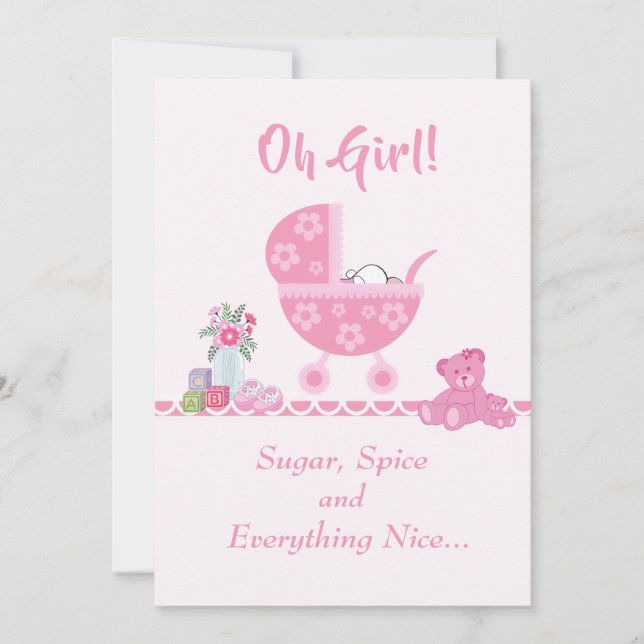 Invitación Cuto "Oh Chica", Baby Carrie Baby Shower (Anverso)