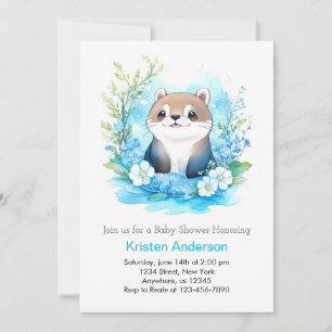 Invitación Cuto Otter Encantado Whimsical Boy Baby Shower