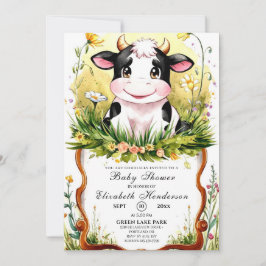 Invitación Cuto Personalizado Watercolor Cow Baby Shower