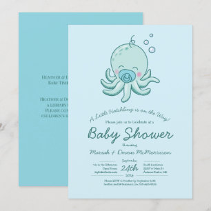 Invitación Cuto pulpo Baby Shower Kawaii Blue Boy