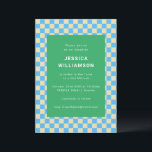 Invitación Cuto retro Checkerboard Blue Green Bat Mitzvah<br><div class="desc">Cute Retro Checkerboard Blue Green Bat Mitzvah Invitación</div>