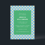 Invitación Cuto retro Checkerboard Blue Green Bat Mitzvah<br><div class="desc">Cute Retro Checkerboard Blue Green Bat Mitzvah Invitación</div>
