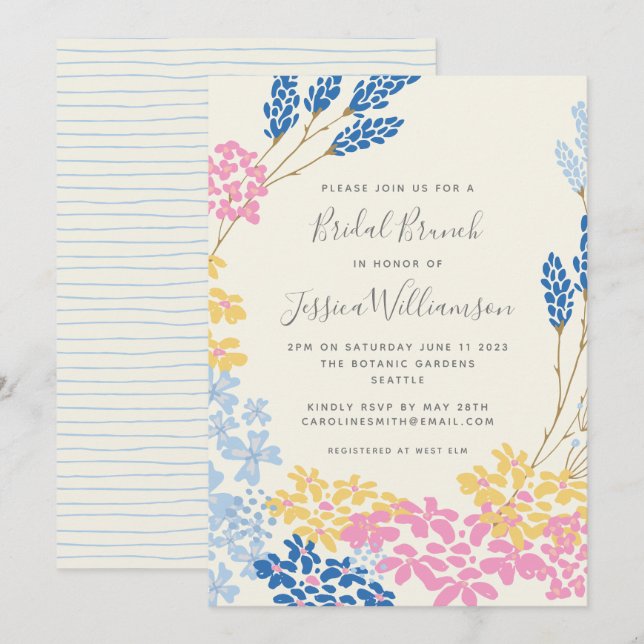 Invitación Cuto rosa Amarillo Azul Jardín Floral Brillante Du (Anverso / Reverso)