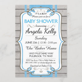 Invitación Cuto Rústico Baby Shower Sip Diaper Wipes Azul