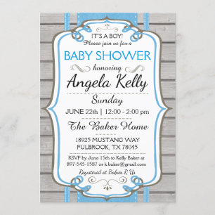 Invitación Cuto Rústico Baby Shower Sip Diaper Wipes Azul