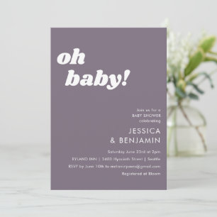 Invitación Cuto simple polvo morado moderno Oh Baby Shower