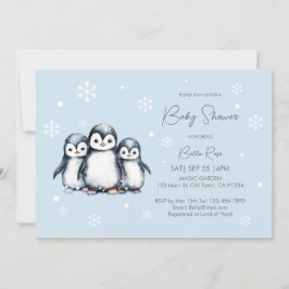 Invitación Cuto Snowflakes Penguin Baby Shower
