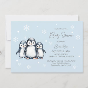Invitación Cuto Snowflakes Penguin Baby Shower