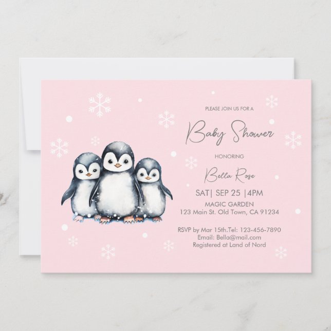 Invitación Cuto Snowflakes Penguin Baby Shower (Anverso)