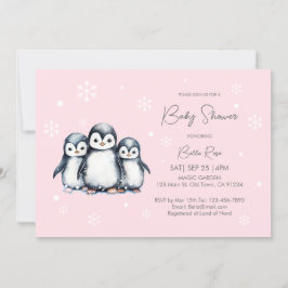 Invitación Cuto Snowflakes Penguin Baby Shower