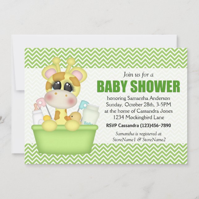 Invitación Cuto tiempo de baño Giraffe Baby Shower (Anverso)