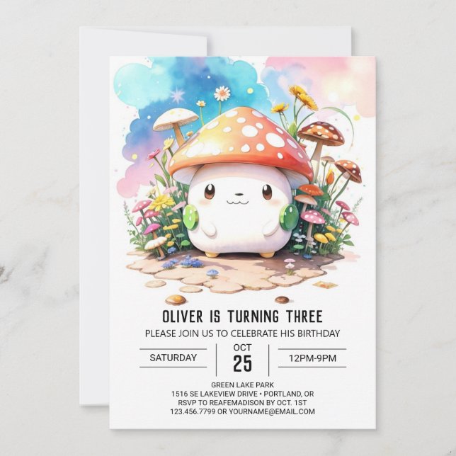 Invitación Cuto Toadstool Cuentos Cumpleaños (Anverso)