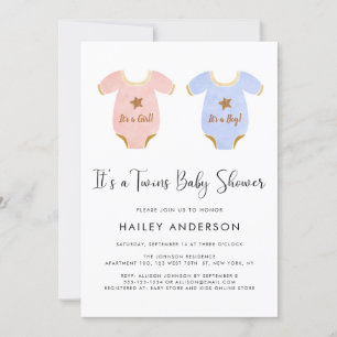 Invitación Cuto Twin Chica Boy Watercolor Baby Shower