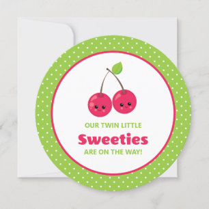Invitación Cuto Twin Little Sweeties Cherries Baby Shower