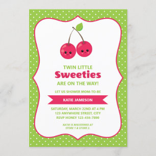 Invitación Cuto Twin Little Sweeties Cherries Baby Shower
