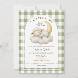 Invitación Cuto Un pequeño cordero ducha bebé Boho gingham ve