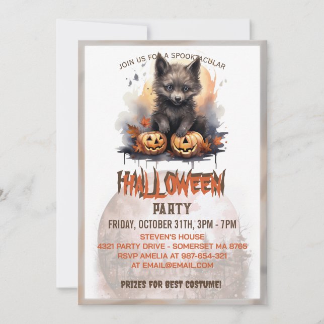 Invitación Cuto Werewolf y acuarela de calabaza (Anverso)