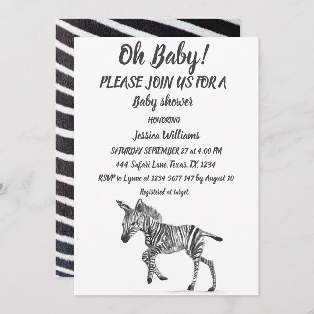 Invitación Cuto Zebra Safari Selva animal Niño niño (Anverso / Reverso)