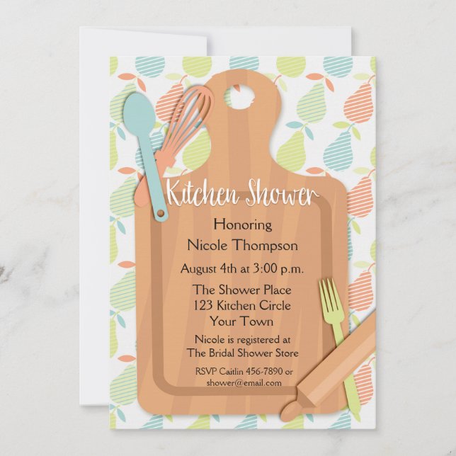 Invitación Cutting Board, Utensils, Kitchen Bridal Shower (Anverso)