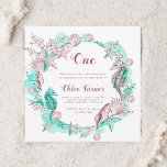 Invitación Cyan & Lavender Under Sea Chica Birthday Square<br><div class="desc">Personalice esta invitación de cumpleaños bajo el mar que incluye caballitos de mar,  estrellas,  conchas y arrecifes de coral. Para una personalización más avanzada de este diseño,  haga clic en el BOTÓN HERRAMIENTA DE DISEÑO AZUL de arriba. También están disponibles los elementos coincidentes.</div>