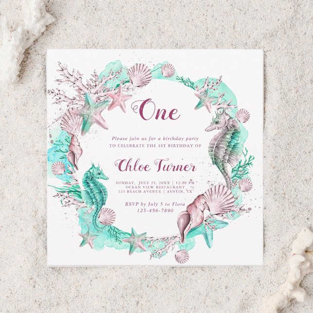 Invitación Cyan & Lavender Under Sea Chica Birthday Square (Subido por el creador)