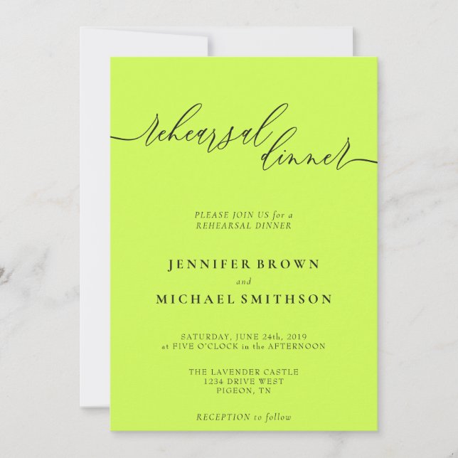 Invitación Cyber Lime Jet Black Celebration Rehearsal Dinner (Anverso)