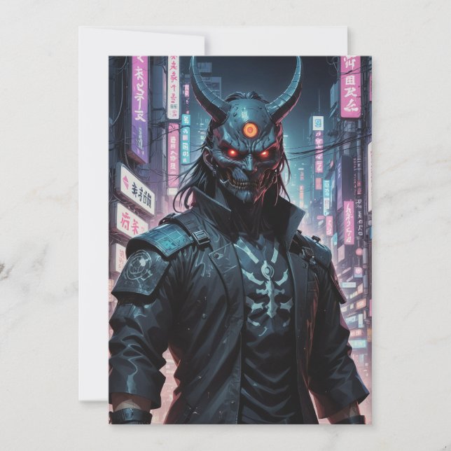 Invitación Cyberpunk Demon Samurai (Anverso)