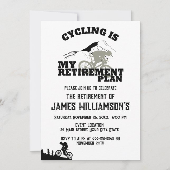 Invitación Cycling is my retirement plan retired party (Anverso)
