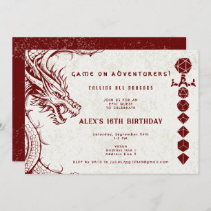 Invitación D20 Dice Dragón Celta DND RPG DM Aniversario