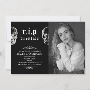 Invitación D.E.P. 20s Funeral de los Veinte Cráneo Cumpleaños