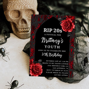 Invitación D.E.P. Rosas Rojas Góticas Funeral 30 Cumpleaños