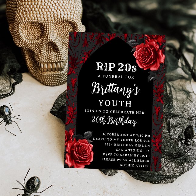 Invitación D.E.P. Rosas Rojas Góticas Funeral 30 Cumpleaños (Subido por el creador)