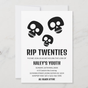 Invitación D.E.P. Veinteañeros Cráneo Divertido Funeral Cumpl