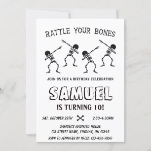 Invitación Dabbing Skeleton Halloween Feliz cumpleaños Fiesta