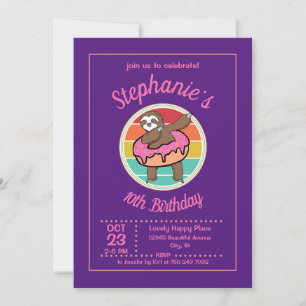 Invitación Dabbing Sloth con la fiesta de cumpleaños de Donut