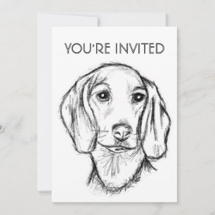 Invitación dachshong cachorro perro blanco negro arte de dibu