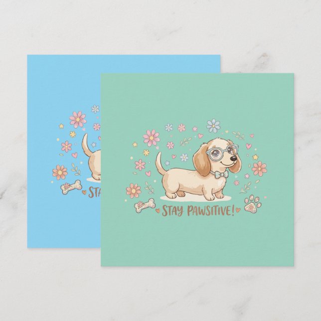 Invitación Dachshund Adorable Mantén Positividad (Anverso / Reverso)