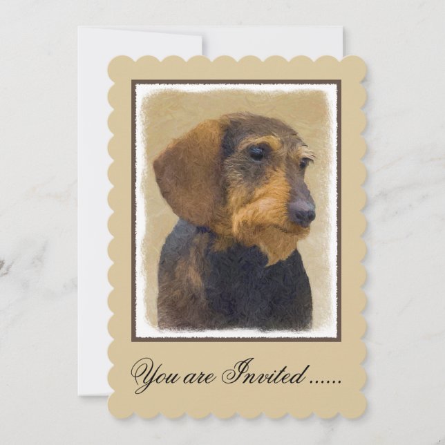 Invitación Dachshund (Cabezal alambrada) Pintura original de  (Anverso)