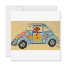 Dachshund en coche hippie