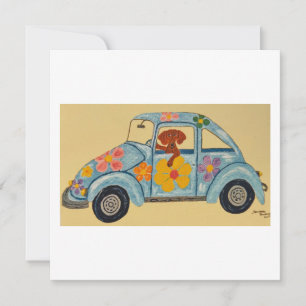 Invitación Dachshund en coche hippie