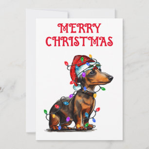 INVITACIÓN "DACHSHUND ENVUELTO EN LUCES DE NAVIDAD"