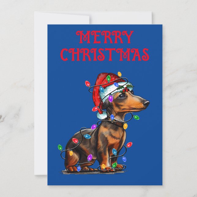 INVITACIÓN "DACHSHUND ENVUELTO EN LUCES DE NAVIDAD" (Anverso)