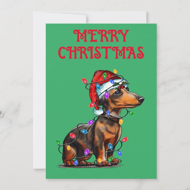 INVITACIÓN "DACHSHUND ENVUELTO EN LUCES DE NAVIDAD" (Anverso)