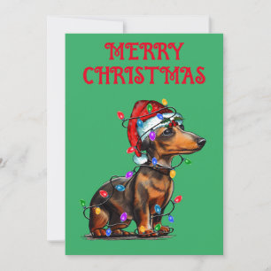 INVITACIÓN "DACHSHUND ENVUELTO EN LUCES DE NAVIDAD"