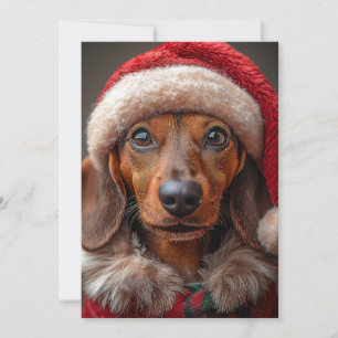 Invitación Dachshund festivo en Santa Attire
