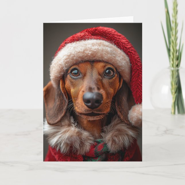 Invitación Dachshund festivo en Santa Attire (Anverso)