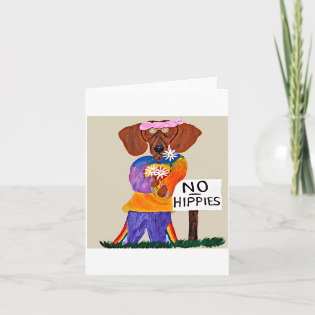 Invitación Dachshund Hippie en señal de No Hippies (Anverso)