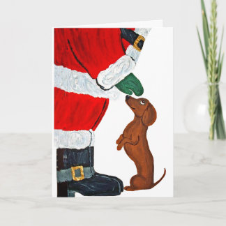 Invitación Dachshund recibiendo una mascota de Santa