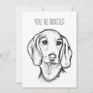 Invitación dachshund sketch a mano perro cachorro blanco negr