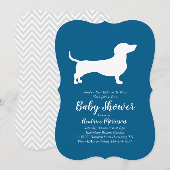 Invitación Dachshund Wiener Dog Baby Shower Blue Boy (Anverso / Reverso)